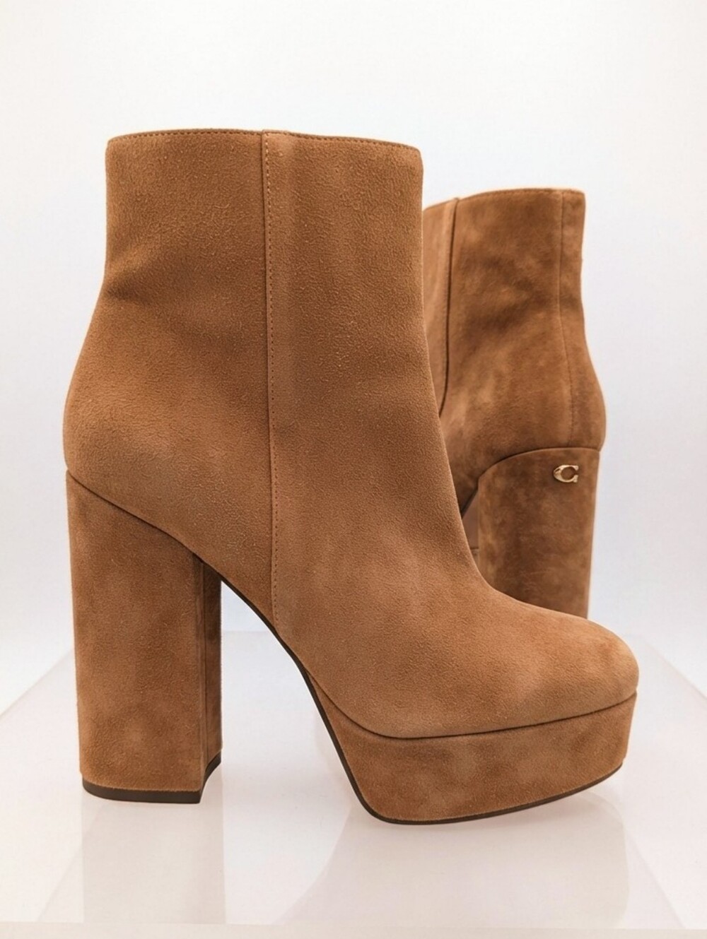 Coach Saddle Brown Suede Platform Block Heel Ankle Booties – Size 6.5 - Picture 2 of 14
